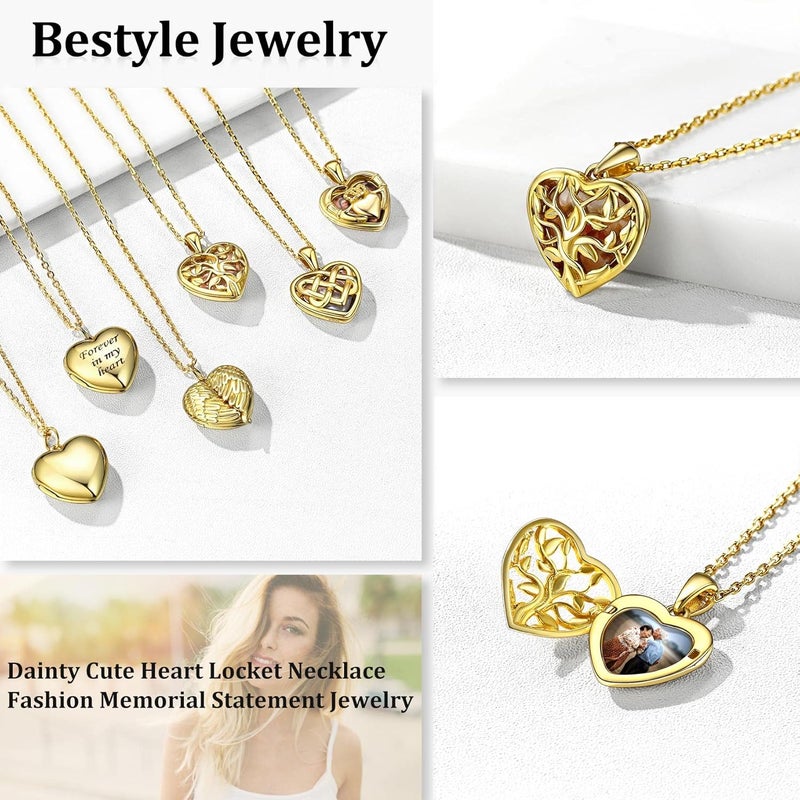 Bestyle Sterling Silver Heart Locket Necklace for Women, Dainty Cute Small Heart Locket Pendant in Gold/Rose Gold/Silver, Love Statement Jewelry Gift for Mother Wife - Image 3
